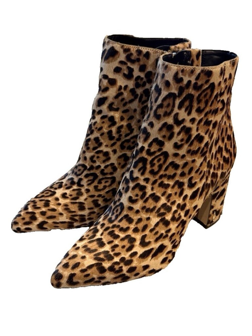 SAM EDELMAN Taye Leopard Print Calf Hair Block Heel Ankle Boots Women's Sz 9
